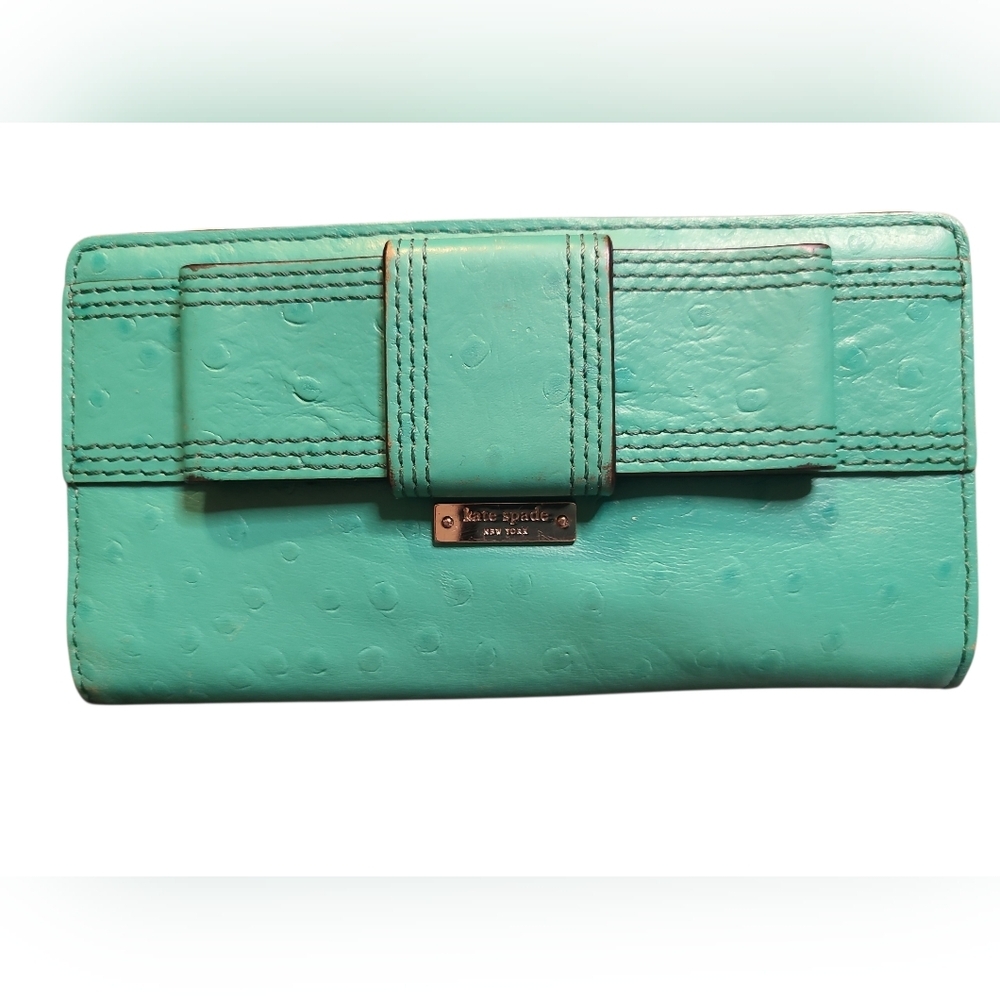 kate spade Teal Embossed Leather Phone Wallet Case with Strap